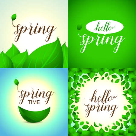Spring, hello spring, spring time banners, cards. Vector template design for spring sales, banners, advertisement.のイラスト素材