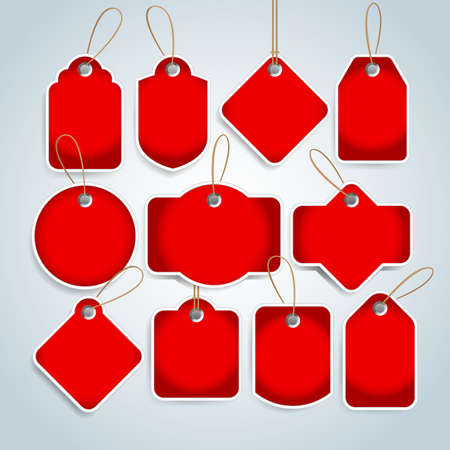 Red Price tags and gift cards set. Label paper, sale design, isolated vector illustrationのイラスト素材