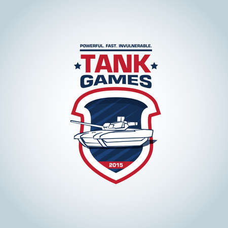 Tank theme logotype template. Tank logo design, vector illustration. Badge logo, military t-shirt graphic design.のイラスト素材