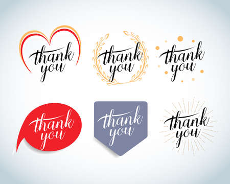 Thank you vintage labels, cards, badges, t-shirt apparel, design set. isolated Vector illustration.のイラスト素材