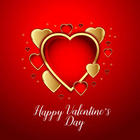 Happy Valentine's Day Greeting Card on red background, vector illustrationのイラスト素材