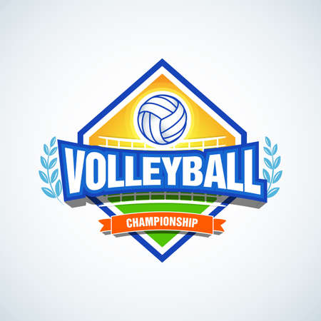 Volleyball team logo template. Volleyball emblem, logotype template, t-shirt apparel design. Volleyball ball. Sport badge for tournament or championship.のイラスト素材
