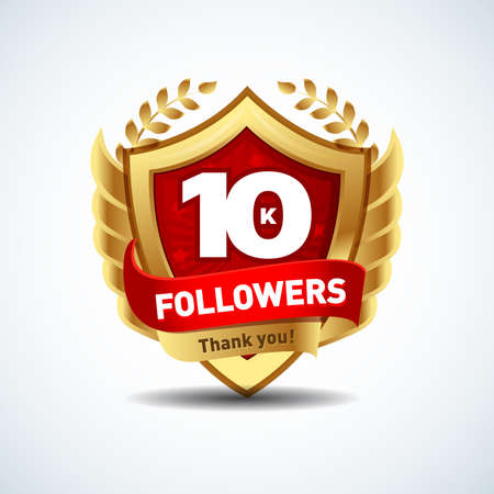 Golden 10K Followers Thank you design logotype, sign template for social network and follower. Web user celebrates a large number of subscribers or followers.のイラスト素材