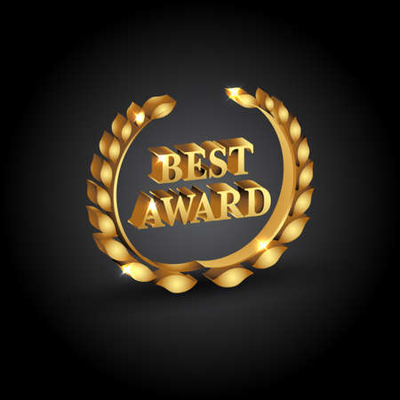 Best Award - 3d dimension Gold award laurel wreath template on black background. isolated vector illustration.のイラスト素材