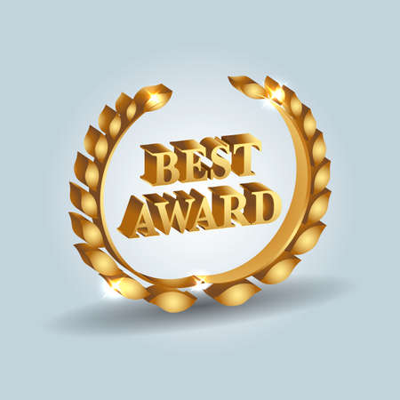 Best Award - 3d dimension Gold award laurel wreath template on white background. isolated vector illustration.のイラスト素材