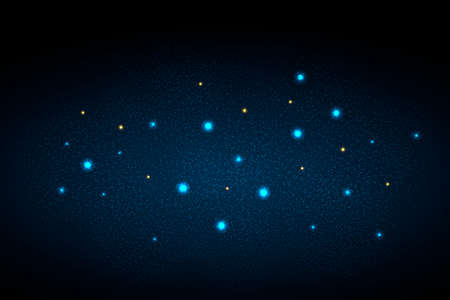 Abstract stars vector background. Glowing fireflies in the night. Enigmatic and mysterious illustration with blue lights in the night. Isolated vector illustration.のイラスト素材
