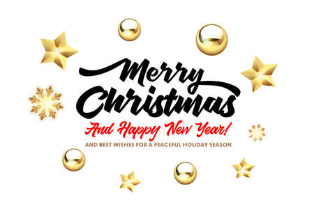 Merry Christmas, New Year's Eve lettering on a white background. Happy New Year card design. Vector illustration EPS 10 file.のイラスト素材