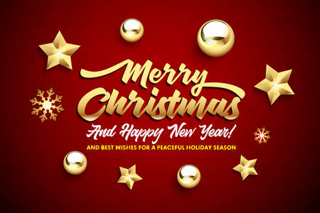 Merry Christmas and New Years Eve red lettering. Happy New Year card design. Vector illustration EPS 10 file.のイラスト素材