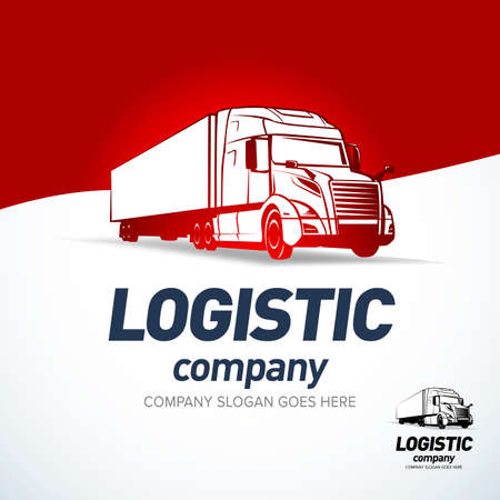 Truck logistic emblem template on red background. Logistic truck emblem.のイラスト素材