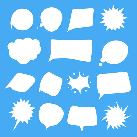 White speech bubbles. Thinking balloon talks bubbling chat comment cloud comic retro shouting voice shapes isolated setのイラスト素材