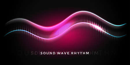 Sound wave rhythm on deep coral background. Abstract music pulse background. Audio voice rhythm radi wave, frequency vector illustrationのイラスト素材