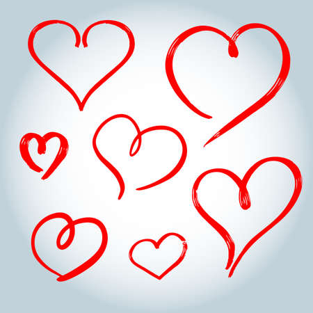 Vector Heart shape frame with brush painting set isolated on white background, hand drawn love heart collection.のイラスト素材