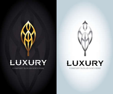 Luxury golden and silver logo, Vector leaf, golden shape and monochromatic one. Abstract emblem, design concept, logo, logotype element for template.のイラスト素材