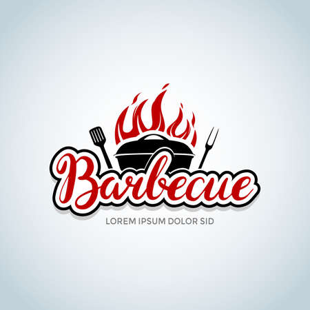 barbecue  with bbq  and fire concept in combination with spatula. Barbecue party  , party invitation template. Vector illustration.のイラスト素材