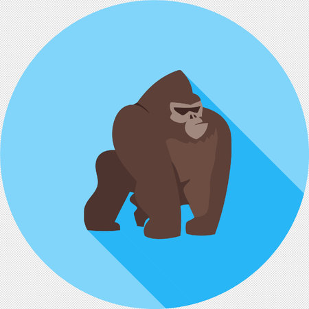 Illustration for Gorilla flat vector icon with long shadow on blue circle. - Royalty Free Image