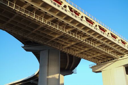 Fork in the bridge across the Oka river. Bottom view.の写真素材