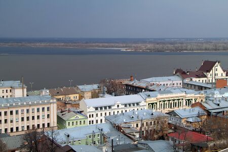 Historical buildings in the background the river Volga.の写真素材