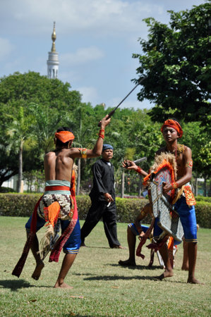 Yogyakarta, Indonesia - October 6, 2013: Jatilan dance performance in Yogyakarta, Indonesia