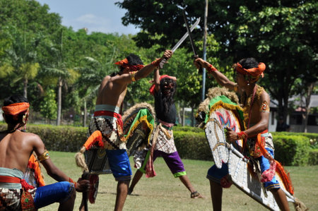 Yogyakarta, Indonesia - October 6, 2013: Jatilan dance performance in Yogyakarta, Indonesiaのeditorial素材