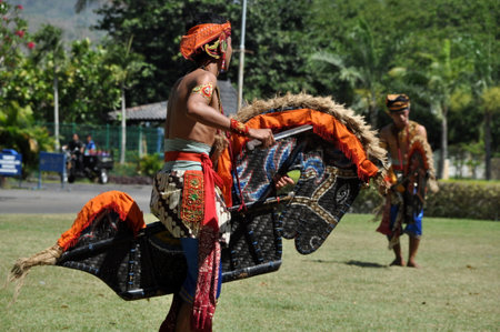 Yogyakarta, Indonesia - October 6, 2013: Jatilan dance performance in Yogyakarta, Indonesiaのeditorial素材