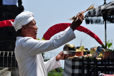 Bogor, Indonesia - September 11, 2011: Hindus people conducting a hindus religious ceremony at Parahyangan Agung Jagatkarta hindus temple in Bogor - Indonesiaのeditorial素材