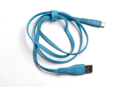 Blue Color Micro USB Cable Data Charging White Background