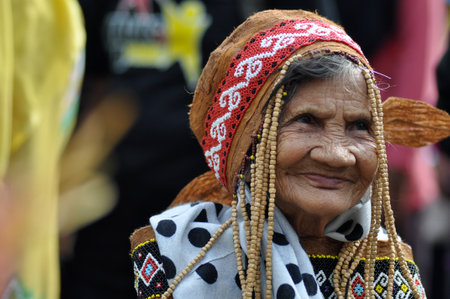 Jakarta, Indonesia - July 1, 2018: Indung Sabik, she is 128 years old from Dayak Meratus tribe was...