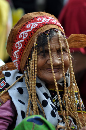 Jakarta, Indonesia - July 1, 2018: Indung Sabik, she is 128 years old from Dayak Meratus tribe was...