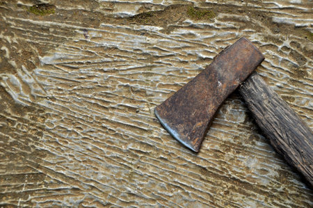 Old rusty ax with wooden handle