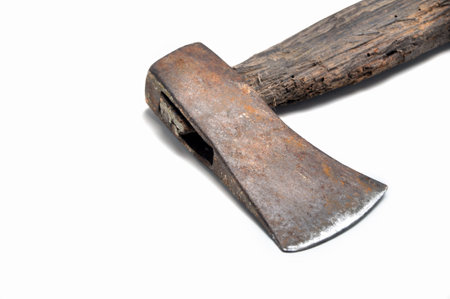 Old rusty ax on a white background