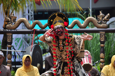 Jakarta, Indonesia - November 23, 2013 : Cirebon mask dance performance at Taman Mini Indonesia Indah, Jakarta - Indonesiaのeditorial素材