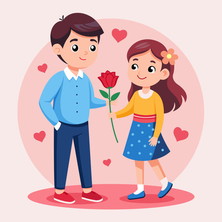 Valentine theme couple love give flower vectorのイラスト素材