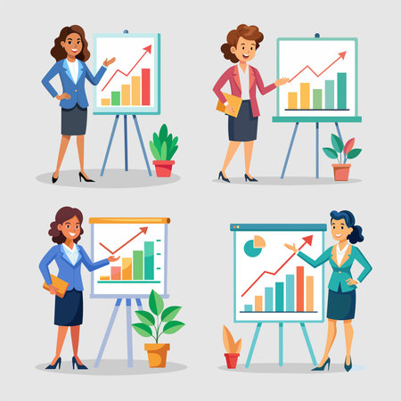 A business woman is showing a graphic chart vector illustrationのイラスト素材