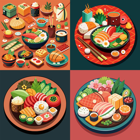Japanese asian food set vector imageのイラスト素材