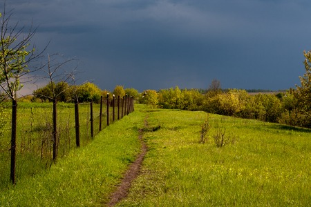 Spring landscape before the stormの写真素材