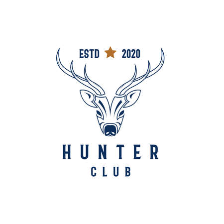 Vintage Retro Hipster Style Deer Horn for Hunting or Hunter Badge Logo Design. Premium and Luxury Logo Templateのイラスト素材