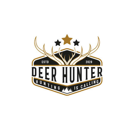 Vintage Retro Hipster Style Deer Horn for Hunting or Hunter Badge Logo Design. Premium and Luxury Logo Templateのイラスト素材