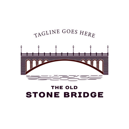 Vintage Retro Silhouette of Old Stone Bridge Logo Design. Brick Bridge Logo Templateのイラスト素材