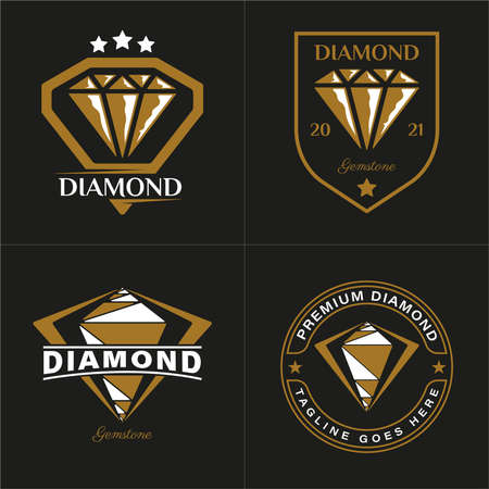 Set of Retro Vintage Style for Diamond Jewelry Logo Design. Gold Gemstone inside a circle. Premium and Luxury Logo Templateのイラスト素材