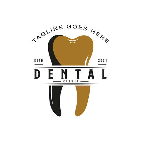 Retro Vintage Style for Dentist Logo Design. With teeth icons in gold, black and white colors. Premium and Luxury Logo Templateのイラスト素材