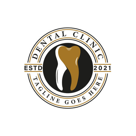 Retro Vintage Style for Dentist Logo Design. With teeth icons in gold, black and white colors. Premium and Luxury Logo Templateのイラスト素材