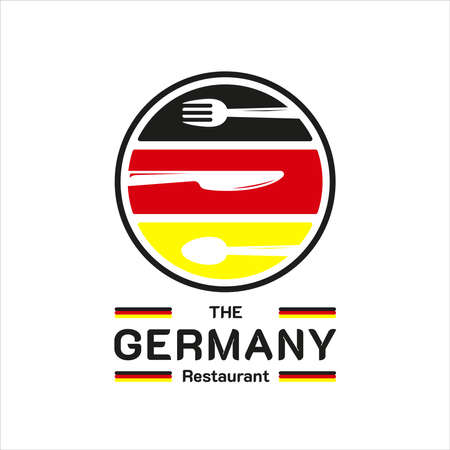 Germany Food Restaurant Logo. Germany flag symbol with Spoon, Fork, and Knife icons. Premium and Luxury Logoのイラスト素材