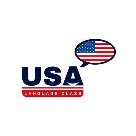USA English Language Class Logo. language exchange program, forum and international communication sign. With United States Flagのイラスト素材