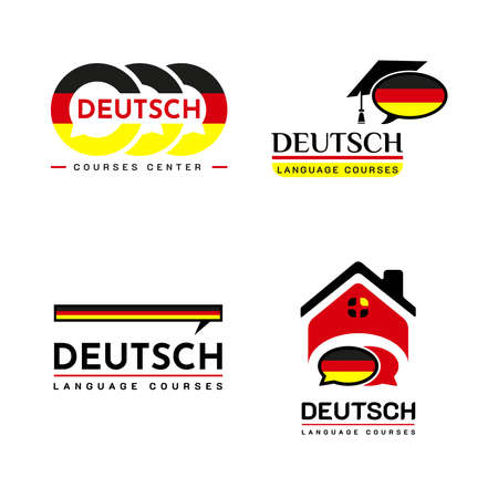 Set of Learning Deutch German Language Class Logo. the language exchange program, forum, speech bubble, and international communication sign. With Germany Flagのイラスト素材
