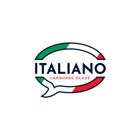 Learning Italian Language Class Logo. language exchange program, forum, speech bubble, and international communication sign. With Italy Flagのイラスト素材