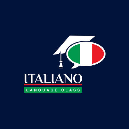 Learning Italian Language Class Logo. language exchange program, forum, speech bubble, and international communication sign. With Italy Flagのイラスト素材