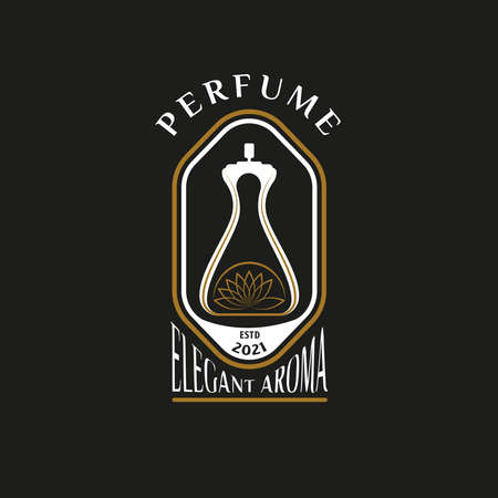 Vintage Classic Style for Perfume Logo Design. With flower, and bottle icon. Luxury, Elegant, and Premium Logoのイラスト素材