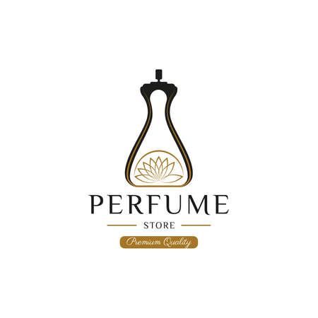 Vintage Classic Style for Perfume Logo Design. With flower, and bottle icon. Luxury, Elegant, and Premium Logoのイラスト素材