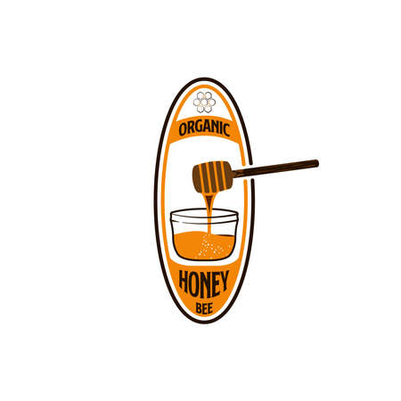 Vintage Retro Honey Bee, Honeycomb, Hive Logo Design. With bottle icon. Premium, and luxury farm logo templateのイラスト素材
