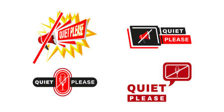 Set of Quiet Please Sign or Label. With microphone, and megaphone icon. Premium caution template vector illustrationのイラスト素材